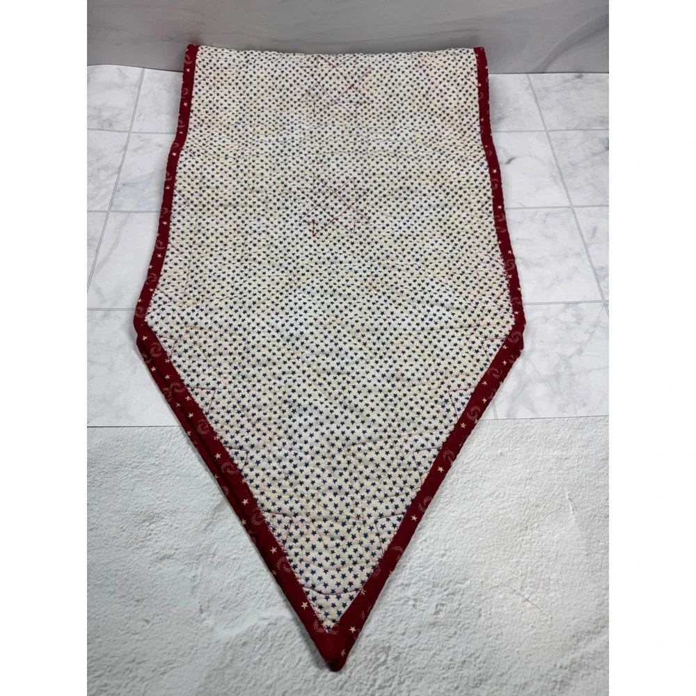 VTG 2002 Quilted Table Runner Americana Star Patchwork Red Navy Cream 81x16.5